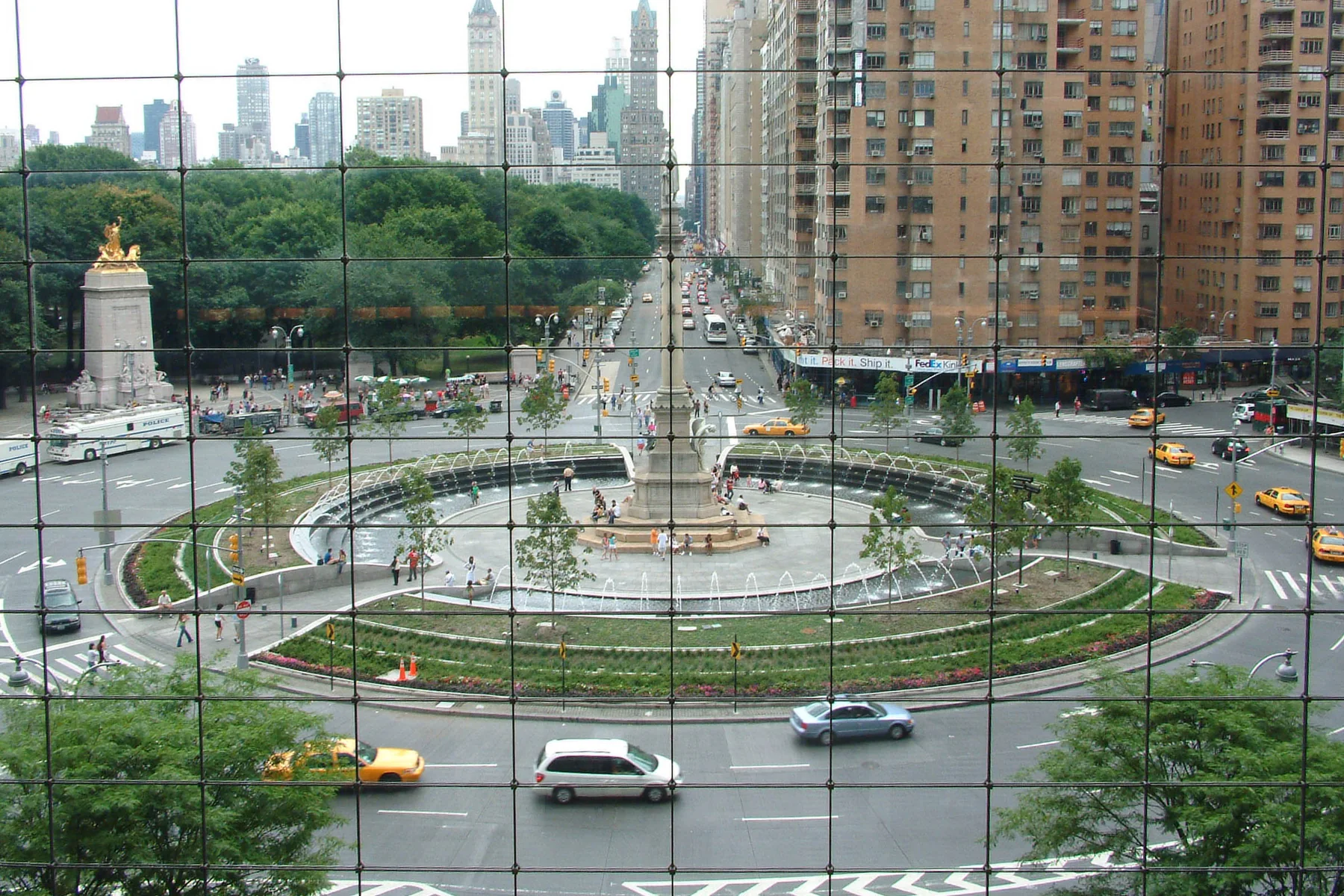 Columbus Circle viewed from above with Central Park at the eastern edge