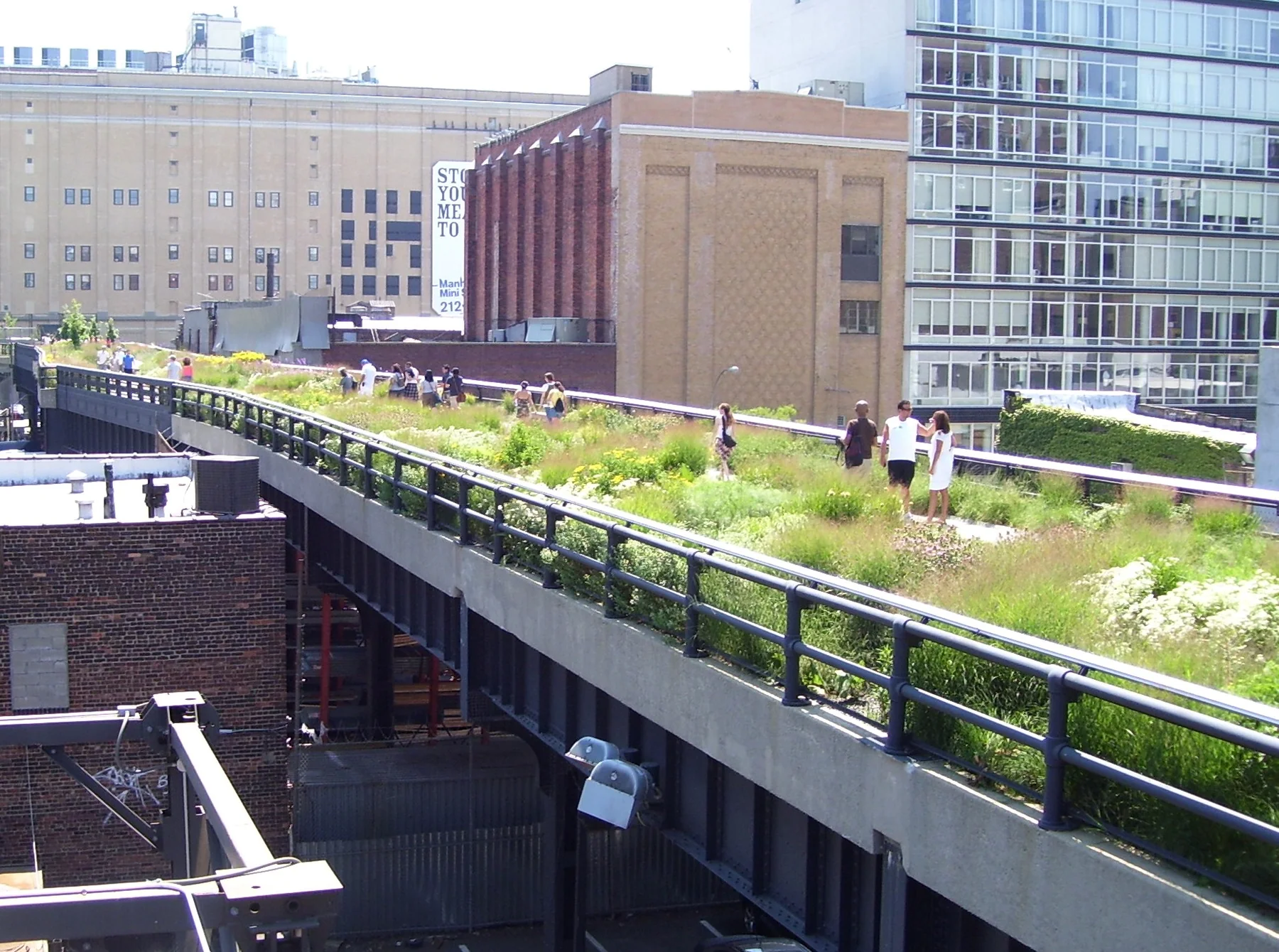 The High Line elevated park at West 20th Street looking south through Chelsea